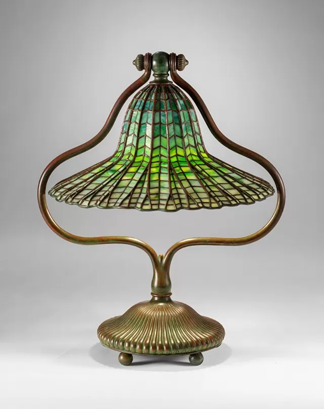 Table Lamp: Bronze Harp Frame Emerald Bell Reading Lamp