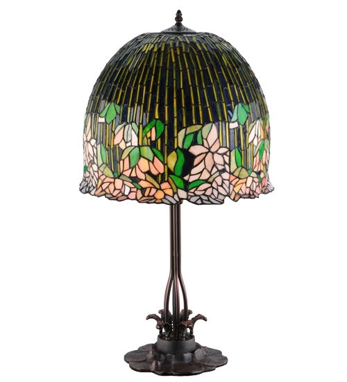 Table Lamp: Bundled Rod Stem Navy Scalloped Glass Shade