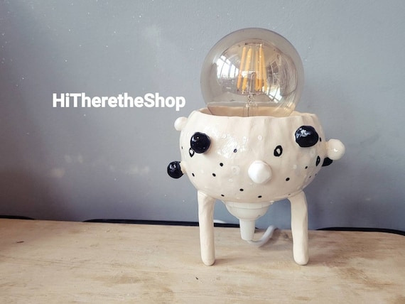 Table Lamp Ceramic Protruding Bobs Hand Sculpted Exposed Globe Bulb