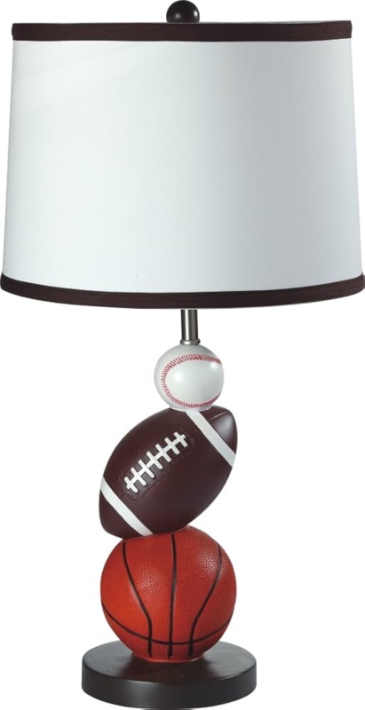Table Lamp Contrast Trim Drum Shade Stacked Sports Balls Novelty Decor