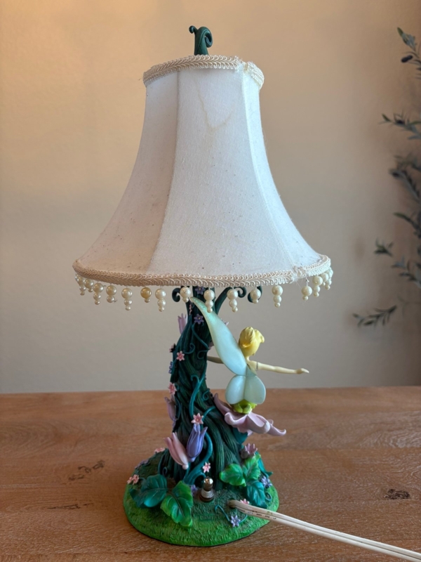 Table Lamp: Cream Fabric Shade with Pearl Bead Fringe and Floral Accents