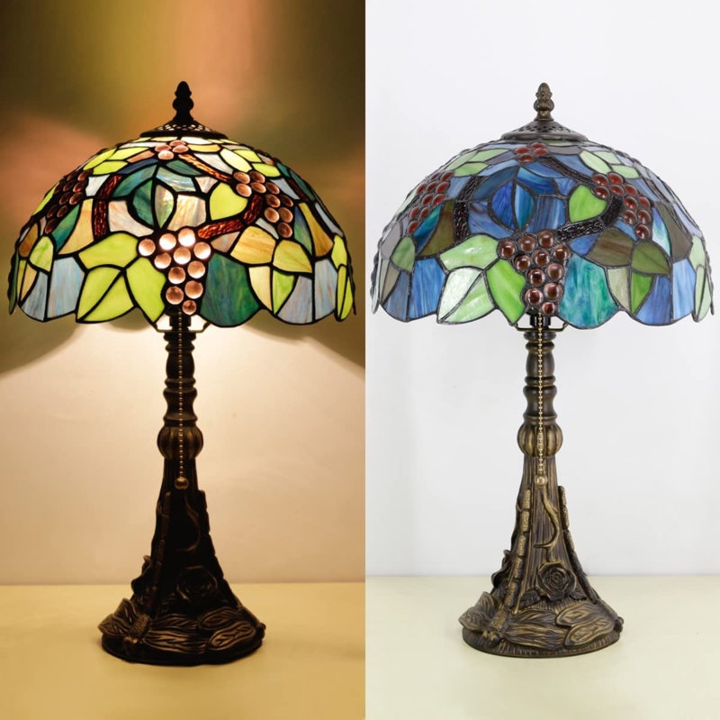 Table Lamp Dragonfly Relief Base Deep Blue Emerald Grape Glass