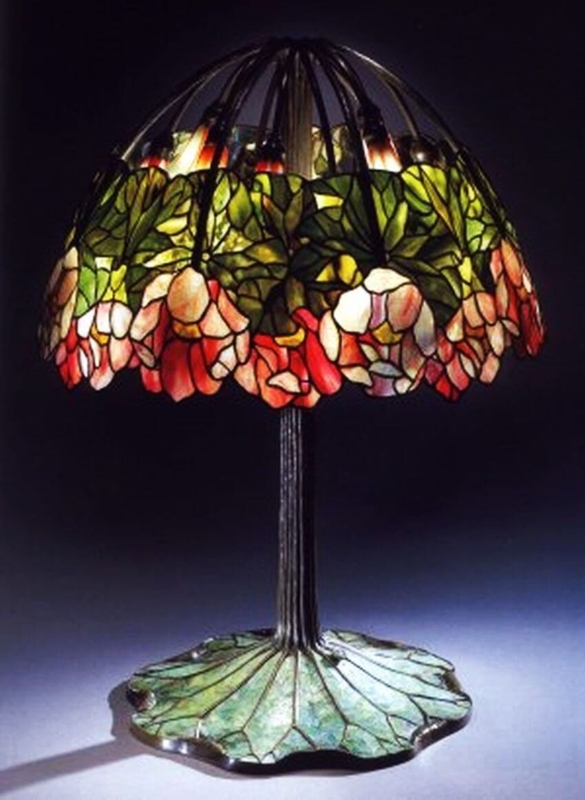 Table Lamp: Flared Base Pink Lotus Floral Lighting