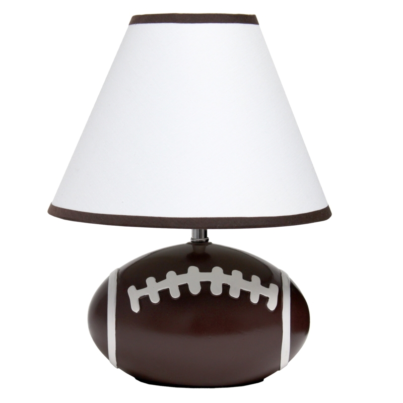 Table Lamp Football Shaped Base White Laces Detail Brown Ceramic Lamp