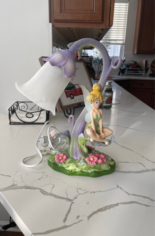 Table Lamp: Frosted Tulip Shade supported by Lilac Stem and Floral Base