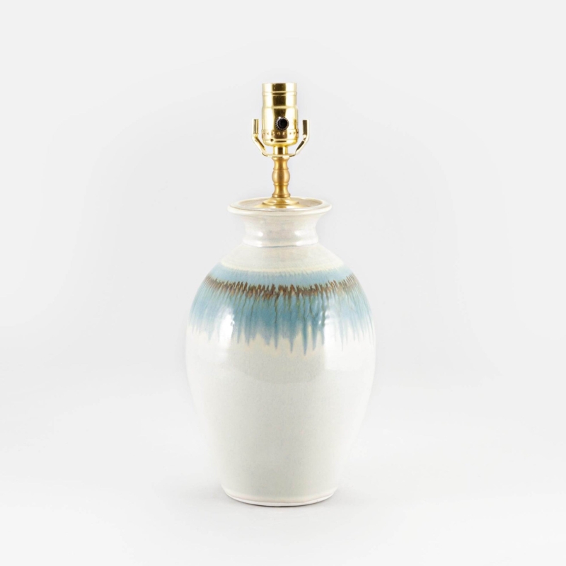 Table Lamp Handmade Porcelain Round Base Teal Drip Glaze