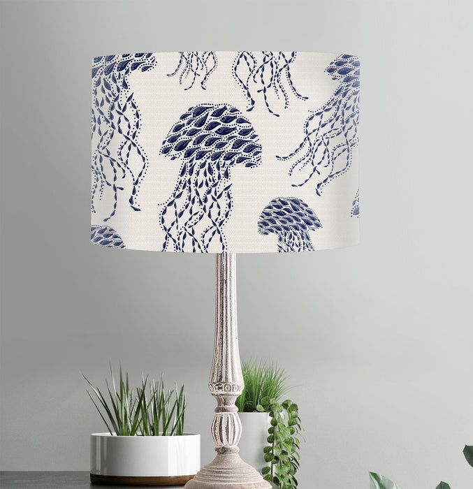Table Lamp Jellyfish Pattern Fish Collage Distressed Base Coastal
