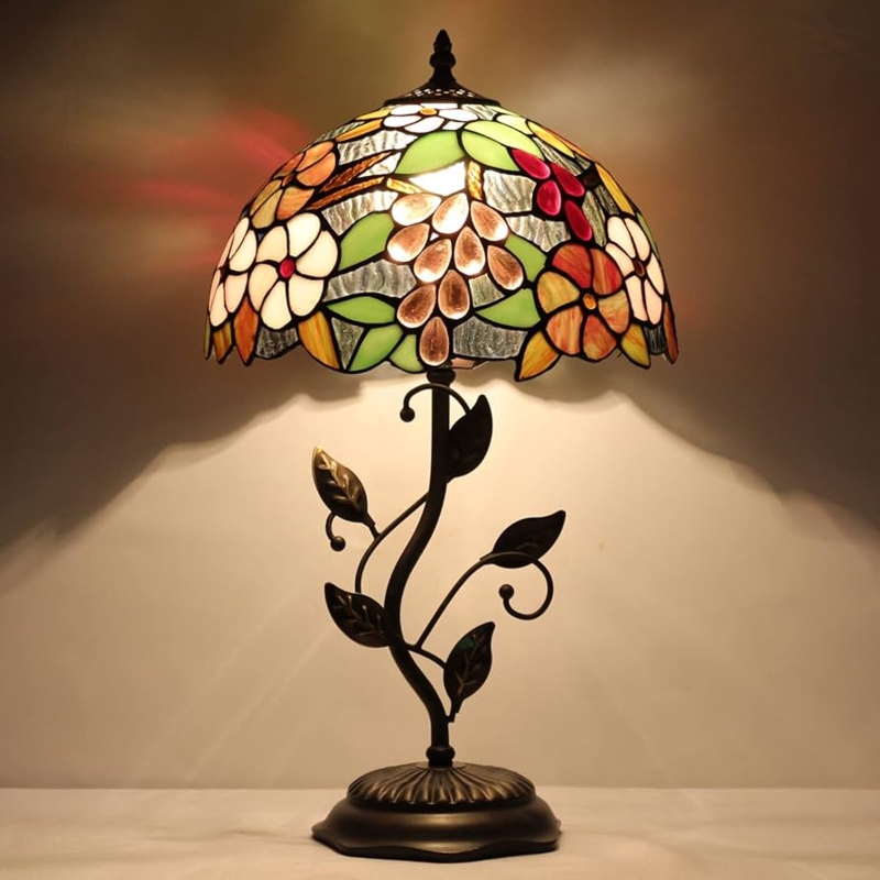 Table Lamp Metal Leaf Motif Vine Base Multicolored Grape Glass