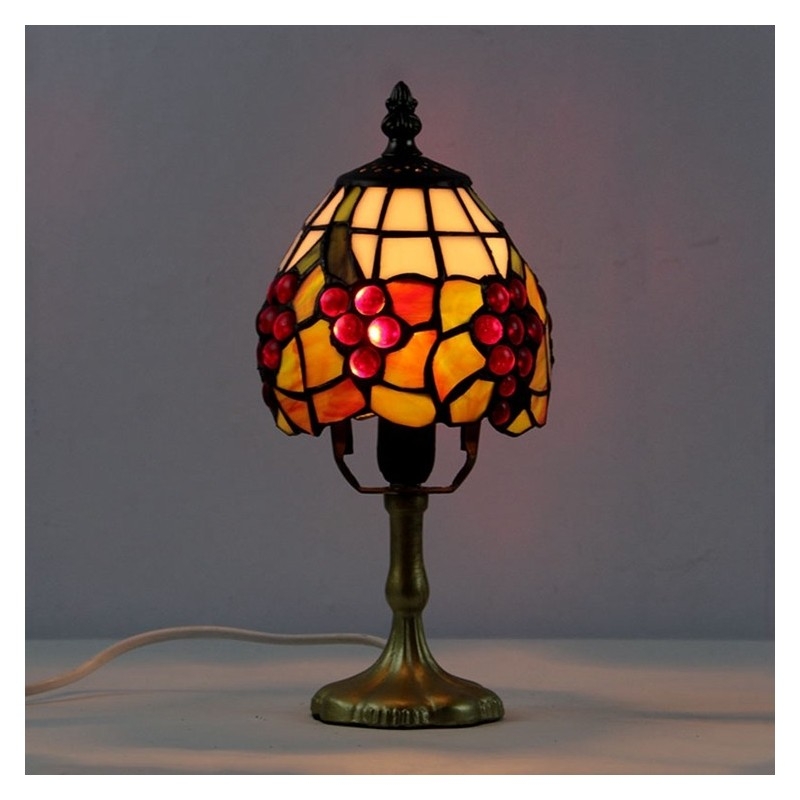 Table Lamp Mini Silhouette Honey Amber Stained Glass Grape Motif