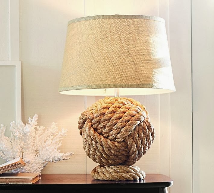 Table Lamp Monkey Fist Knot Base Jute Twine Burlap Shade Coastal