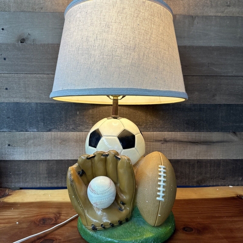 Table Lamp Multi Sport Base Blue Trim Shade Green Turf Bottom Decor
