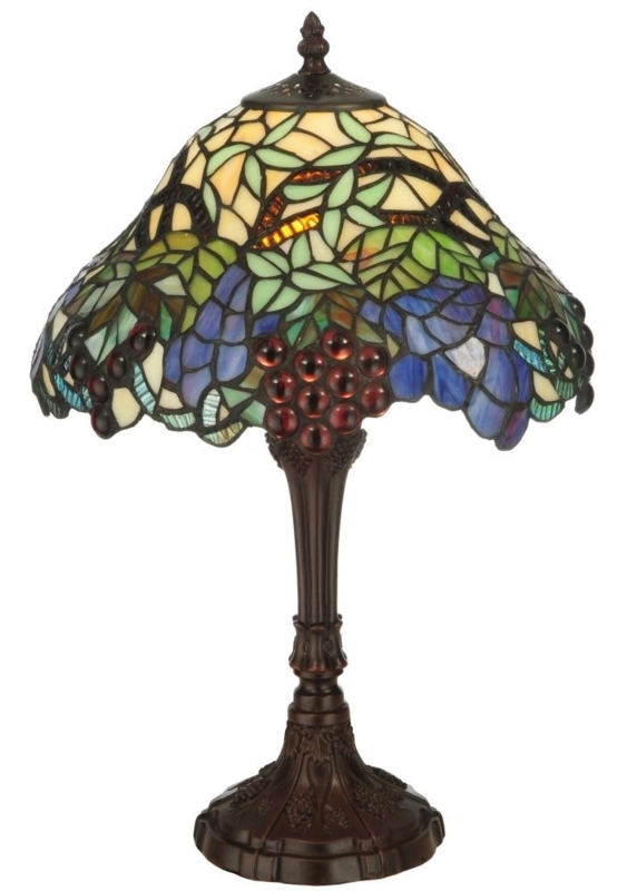 Table Lamp Ornate Flared Base Deep Grape Purple Stained Glass