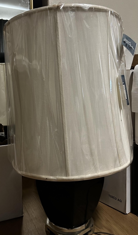 Table Lamp Oversized Drum Shade Vertical Ribbing Matte Black Base