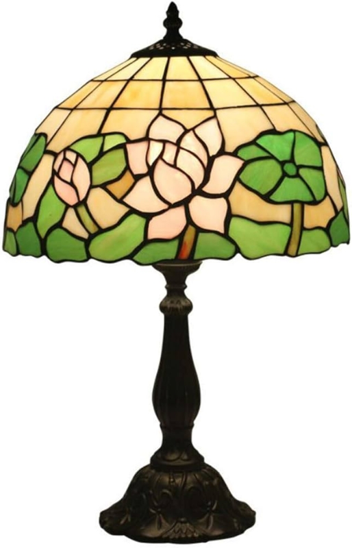 Table Lamp: Pointed Finial Pink Lotus Antique Bronze Lamp