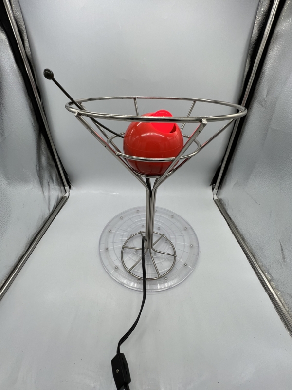 Table Lamp: Pop Art Wireframe Martini Glass, Red Cherry Light and Pick.