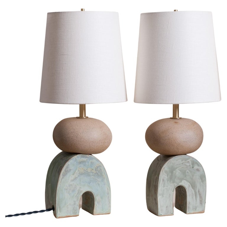 Table Lamp Postmodern Ceramic Sculptural Arch Base Pebble Form
