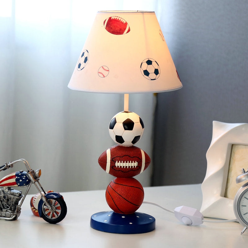 Table Lamp Printed Empire Shade Stacked Sports Balls Navy Dotted Base