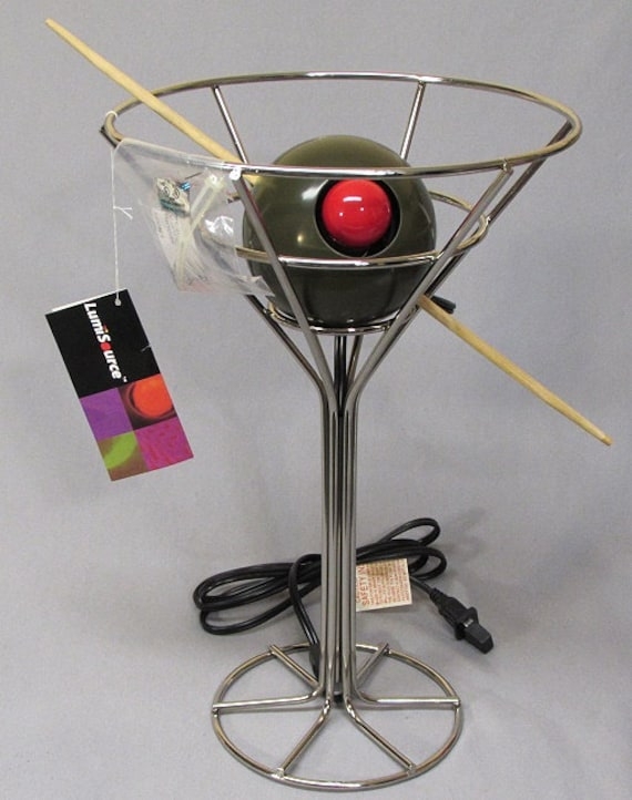 Table Lamp: Retro Kitsch Metal Wireframe Martini Glass with Spoked Base.