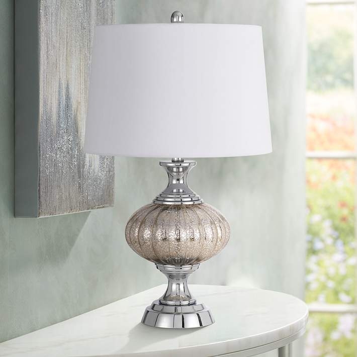 Table Lamp Ribbed Crackle Glass with Chrome Accents