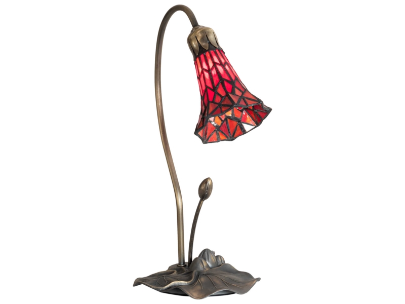 Table Lamp: Ruby Red Art Glass Trumpet Shade, Mahogany Bronze Base