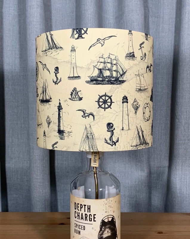 Table Lamp Rum Bottle Label Upcycled Base Vintage Nautical Decor