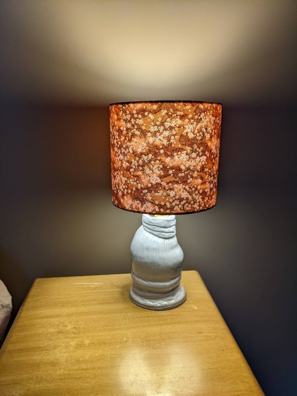 Table Lamp Sculptural Pottery Floral Print Shade Hand Molded Look