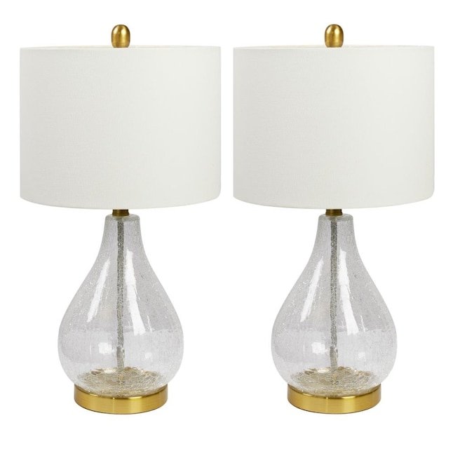 Table Lamp Set Antique Brass Bedside Lighting Linen