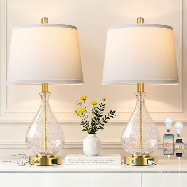 Table Lamp Set Dual USB Charging Touch Control Base