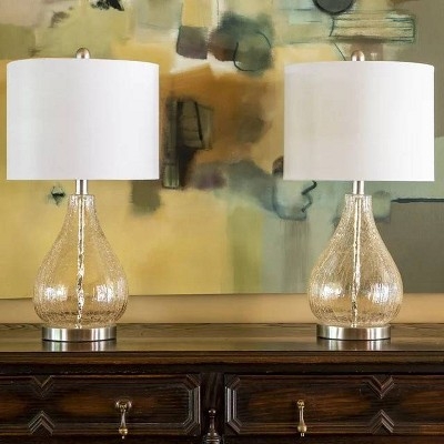 Table Lamp Set Polished Nickel Teardrop Base Clear