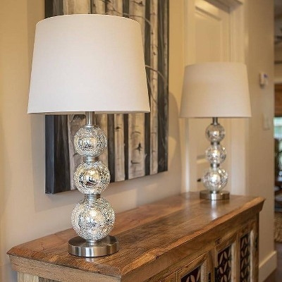 Table Lamp Set Tri-Tiered Base Stacked Glass Spheres