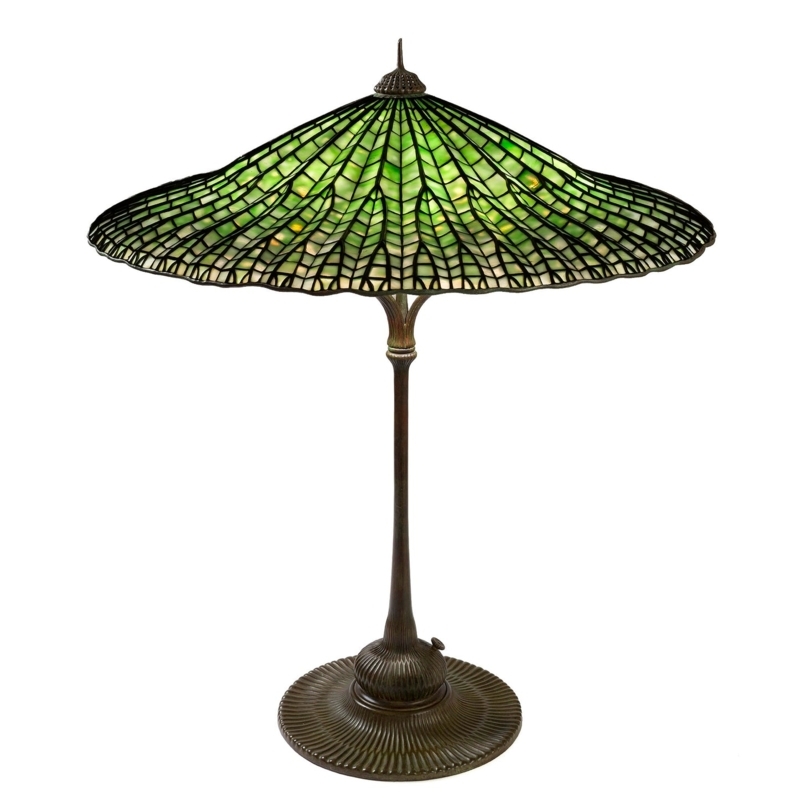 Table Lamp: Slender Stem Emerald Green Lotus Leaf Lamp