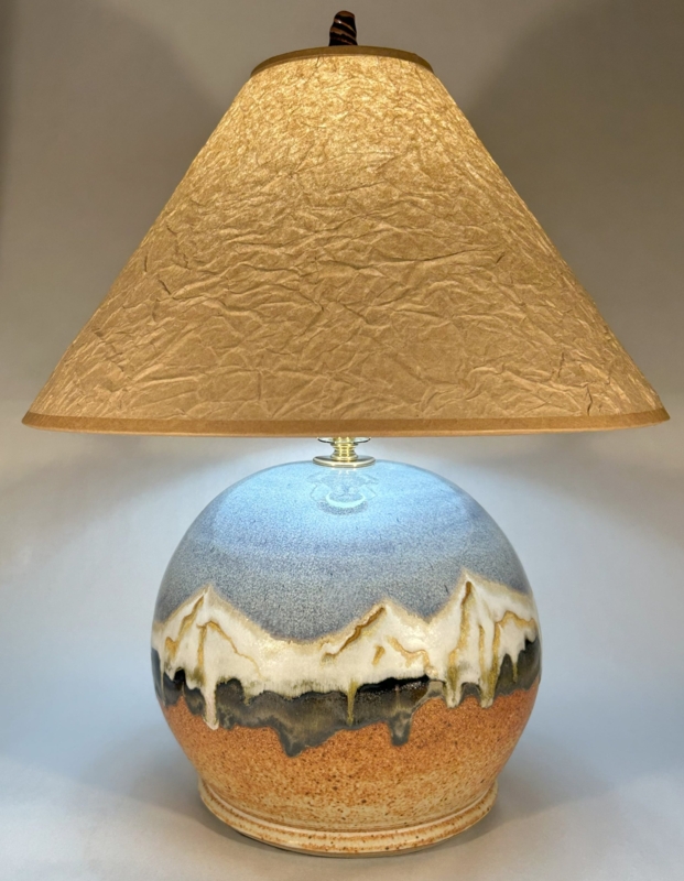 Table Lamp Snowy Mountain Pottery Spherical Base Crumpled Shade