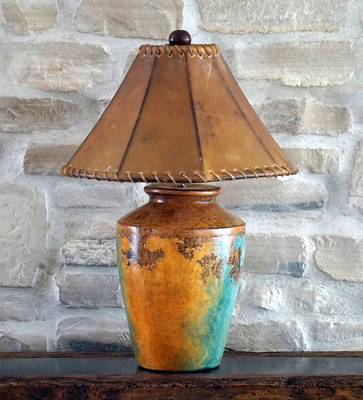 Table Lamp Southwestern Pottery Whipstitched Edges Faceted Shade
