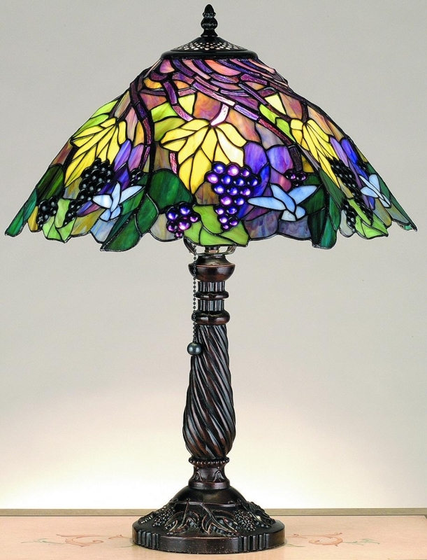 Table Lamp Spiral Stem Base Deep Purple Grape Stained Glass Shade