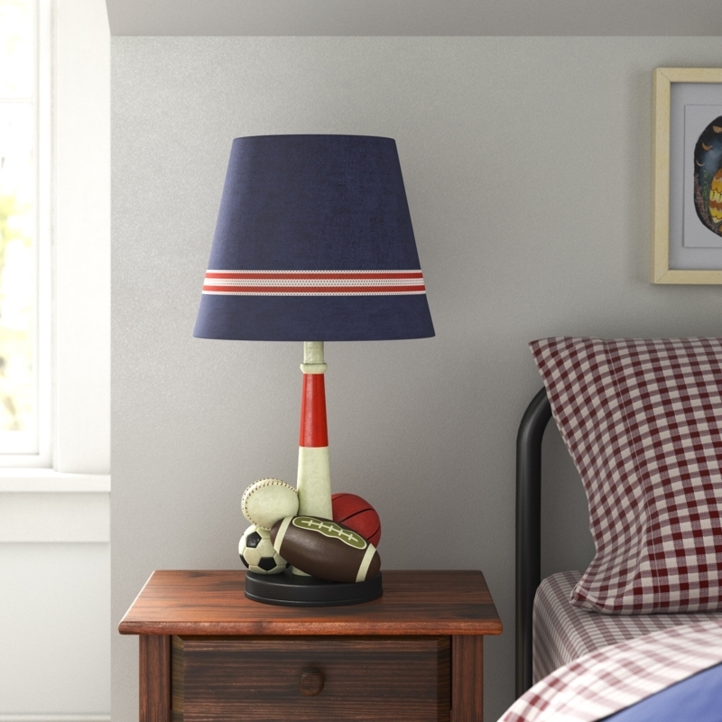 Table Lamp Sports Ball Base Baseball Bat Neck Navy Blue Striped Shade