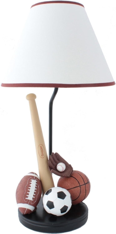 Table Lamp Sports Equipment Base Hand Painted Tapered Shade Sports Decor