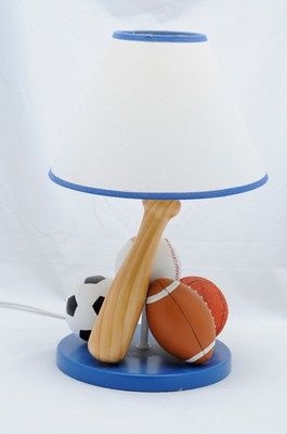 Table Lamp Sports Themed Base Baseball Bat Stem Blue Trim Lamp Shade