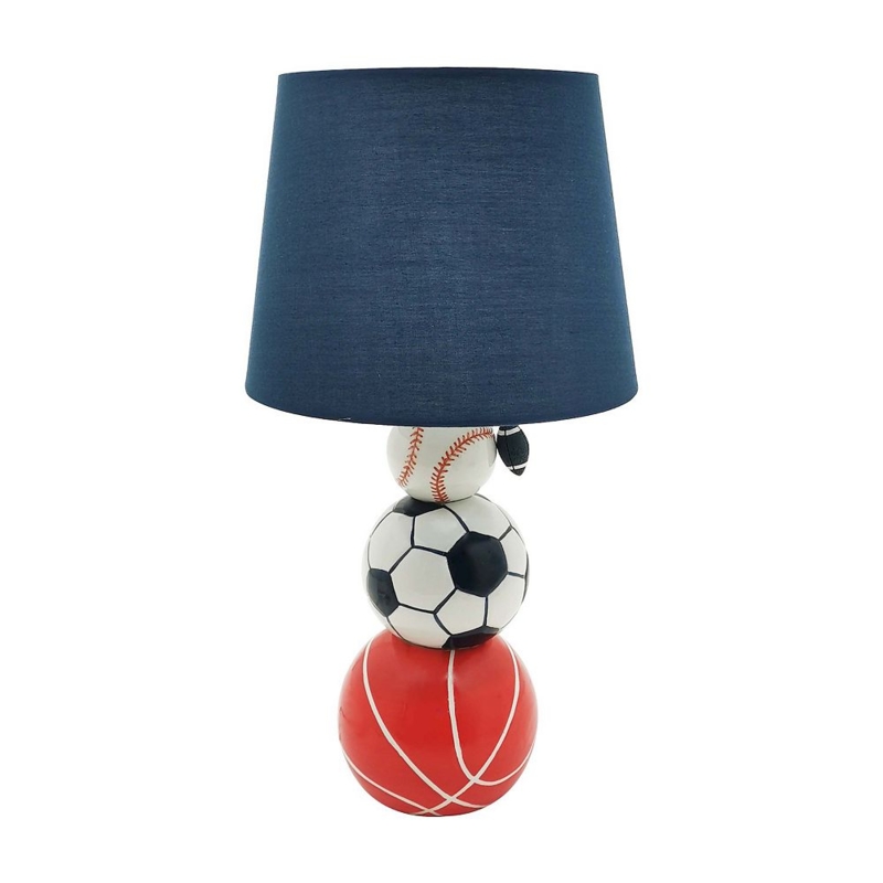 Table Lamp Stacked Ball Base Football Pull Chain Navy Blue Sports Lamp