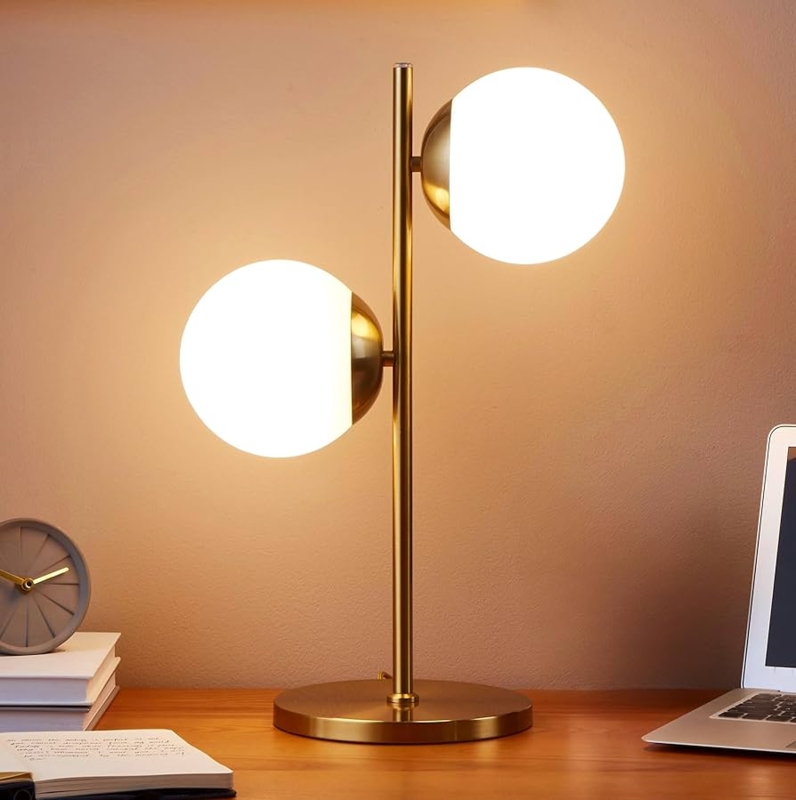 Table Lamp Staggered Dual Globes Antique Brass Finish