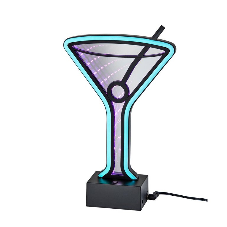 Table Lamp: Synthwave Infinity Mirror Martini Glass, Cyan and Purple.