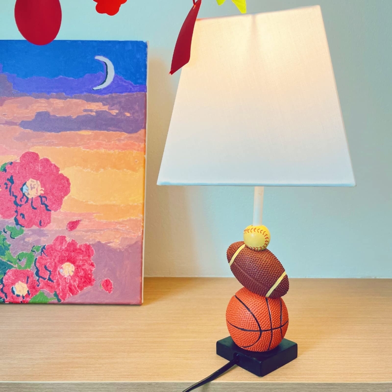 Table Lamp Textured Base Stacked Balls Square Shade Whimsical Nursery