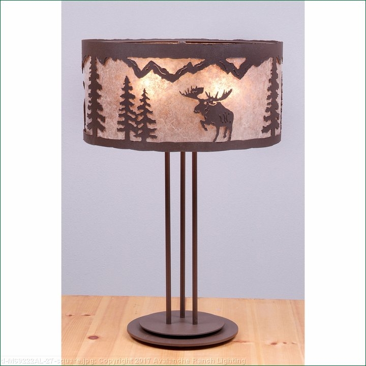 Table Lamp Triple Pole Support, Moose Silhouette, Mountain Ridge Edge