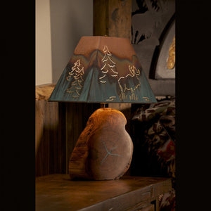 Table Lamp Turquoise Inlay with Live Edge Base and Moose Cutout Shade