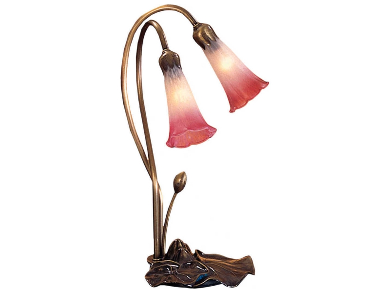 Table Lamp: Two Light Pink Ombré Lily Shades, Frosted White Glass edges