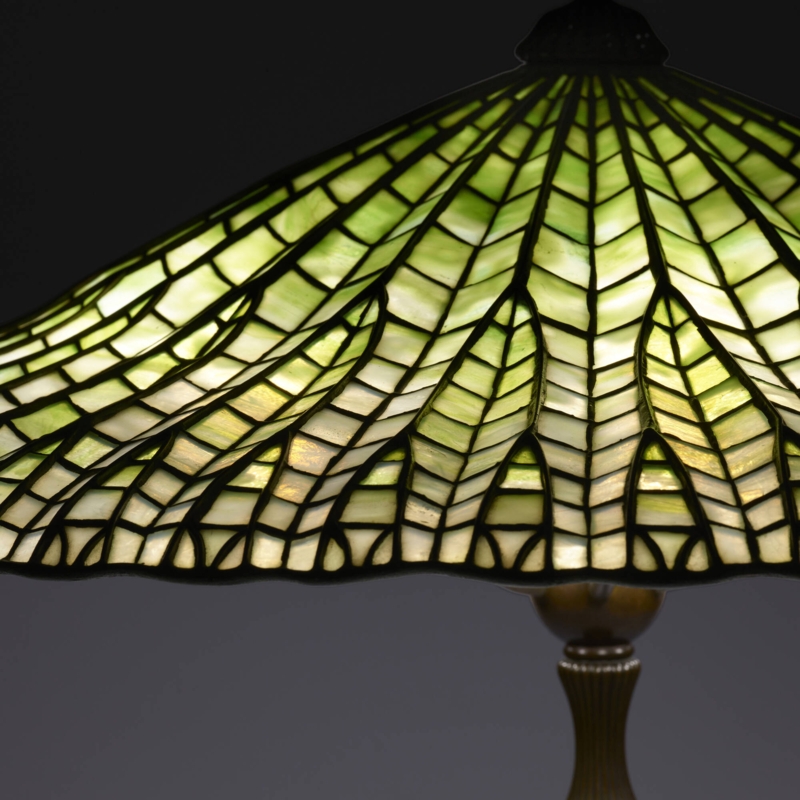 Table Lamp: Variegated Green Radial Lotus Pagoda Lamp