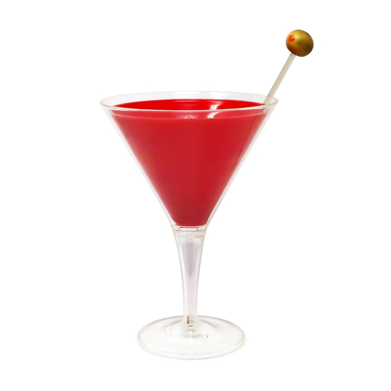 Table Lamp: Vintage Red Lucite Martini Glass, Cocktail Pick Garnish.