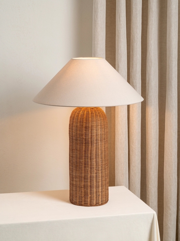 Table Lamp Woven Rattan Texture Extra Large Conical Silhouette