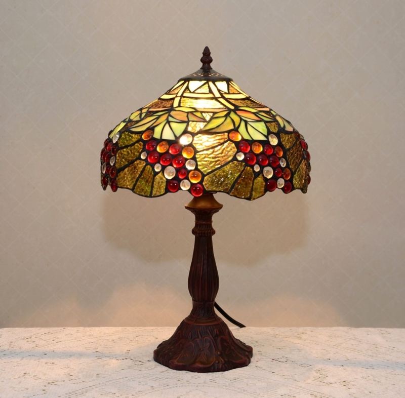 Table Lamp Zinc Pedestal Base with Glass Cabochon Grape Accents