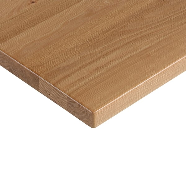 Table Top: Solid Planked White Oak Surface with Eased Edge Corner
