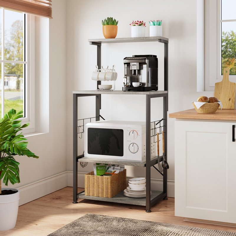 Tall Bakers Rack featuring Weathered Grey Shelves and Hooks